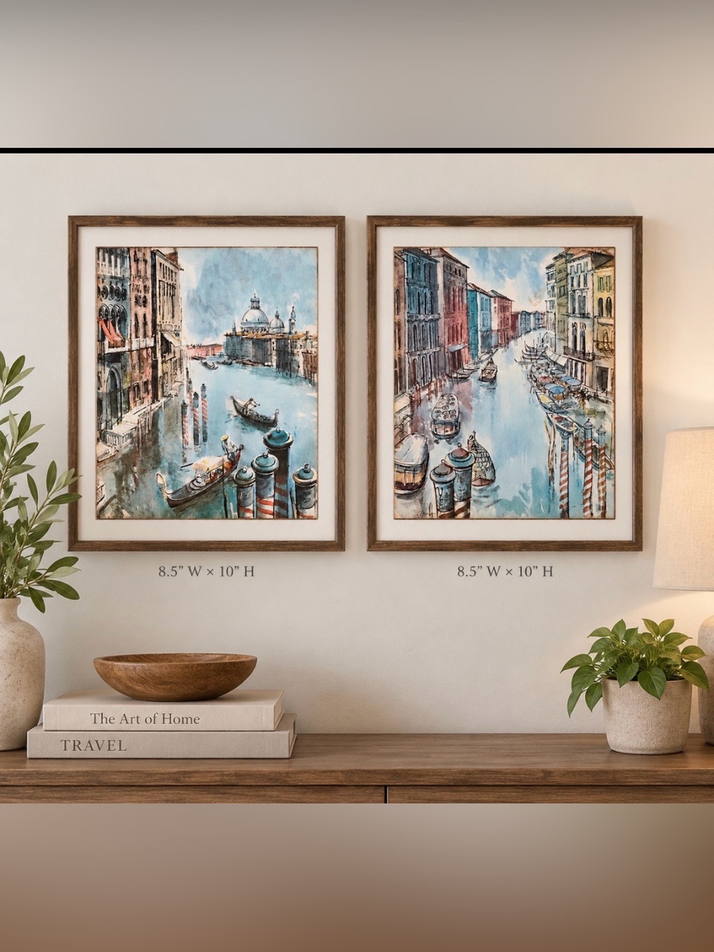 Vintage Venice Italy Canal Art Prints Pair Gondolas Hardboard Plaques one Signed